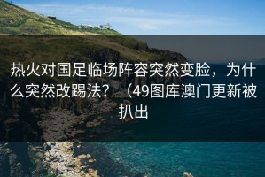 热火对国足临场阵容突然变脸，为什么突然改踢法？（49图库澳门更新被扒出
