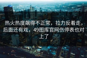 热火热度飙得不正常，拉力反着走，后面还有戏，49图库官网伤停表也对上了