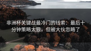 非洲杯关键战最冷门的线索：最后十分钟策略太狠，但被大伙忽略了
