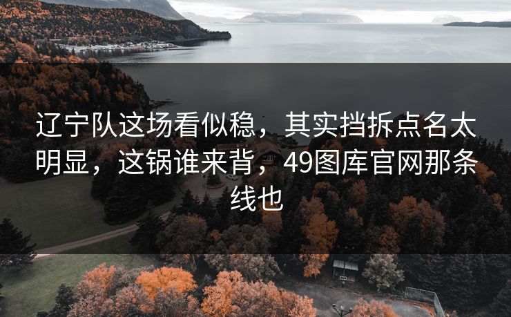 辽宁队这场看似稳，其实挡拆点名太明显，这锅谁来背，49图库官网那条线也